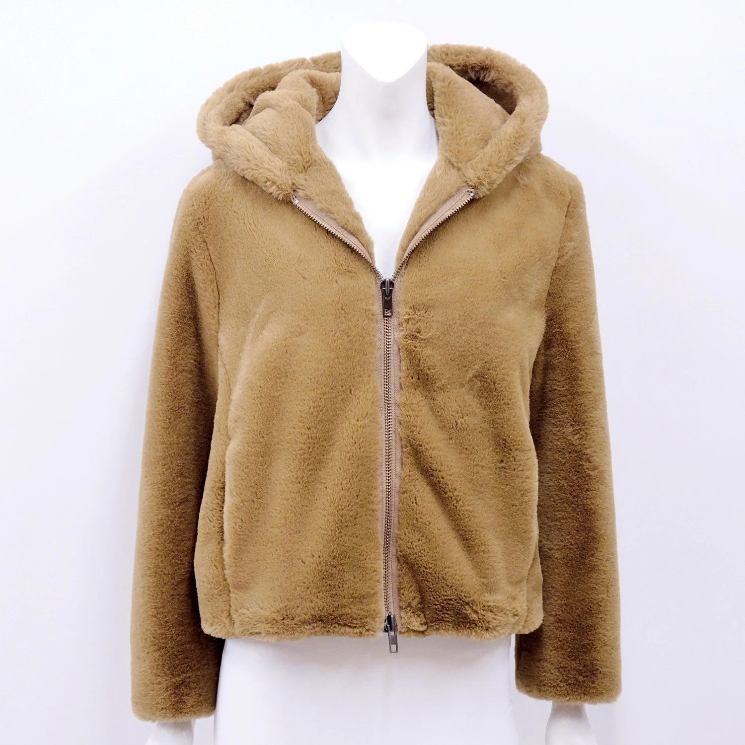 camel faux fur bomber jacket