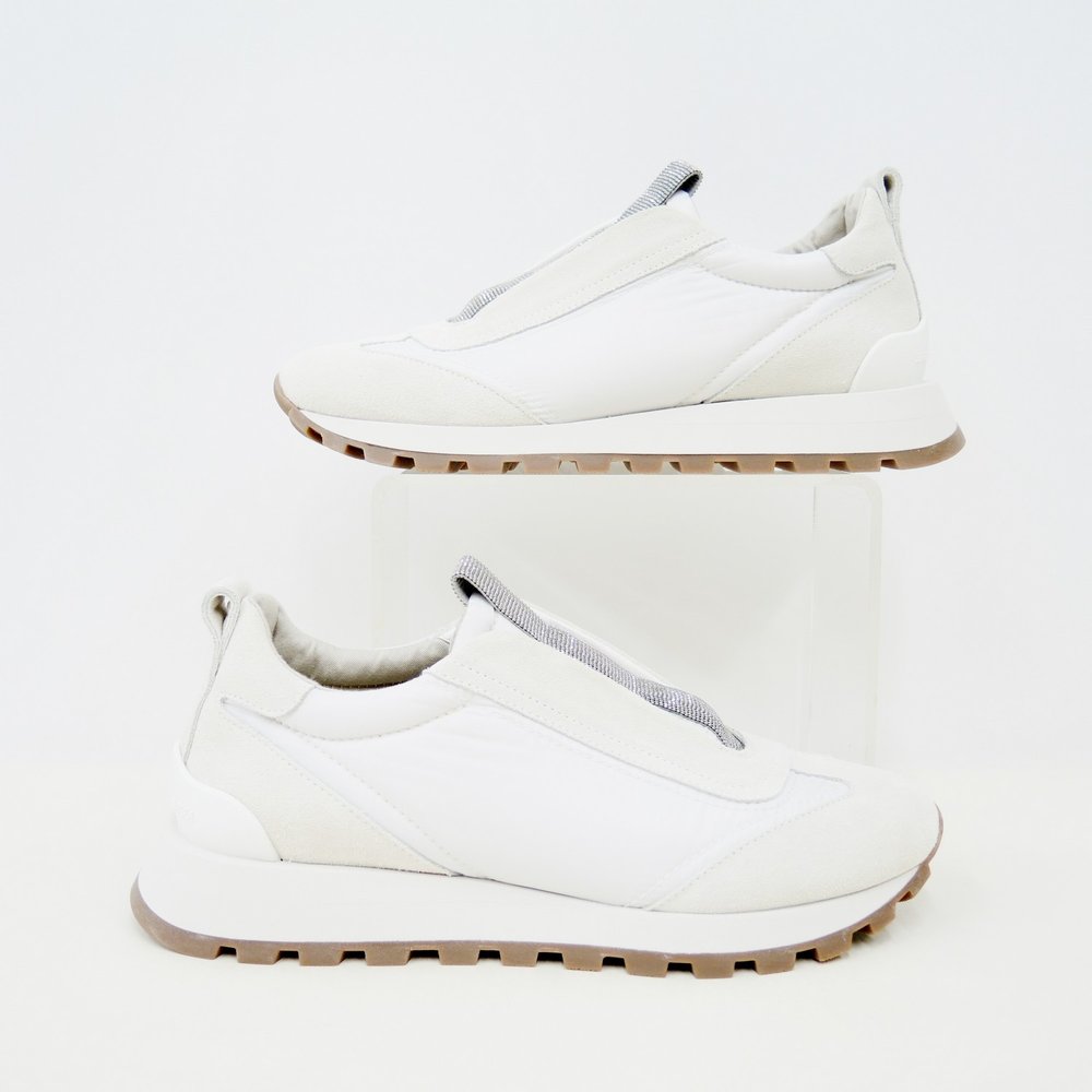 stad Kangoeroe krassen BRUNELLO CUCINELLI Cream Monili Laceless Sneakers Size 8 (38.5) — Seams to  Fit Women's Consignment