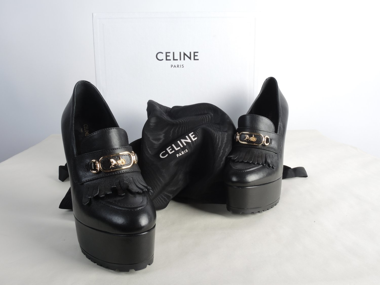 CELINE Black Heeled Loafer with Celine ID Fringe (6.5) — Seams to