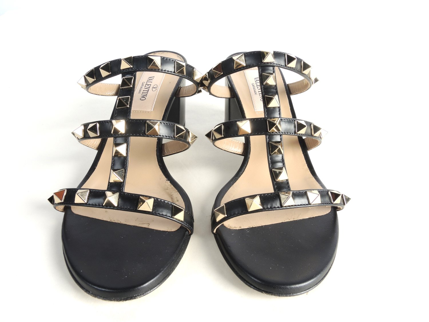 VALENTINO Black Rockstud Calfskin Leather Sandal (6) — Seams to Women's Consignment