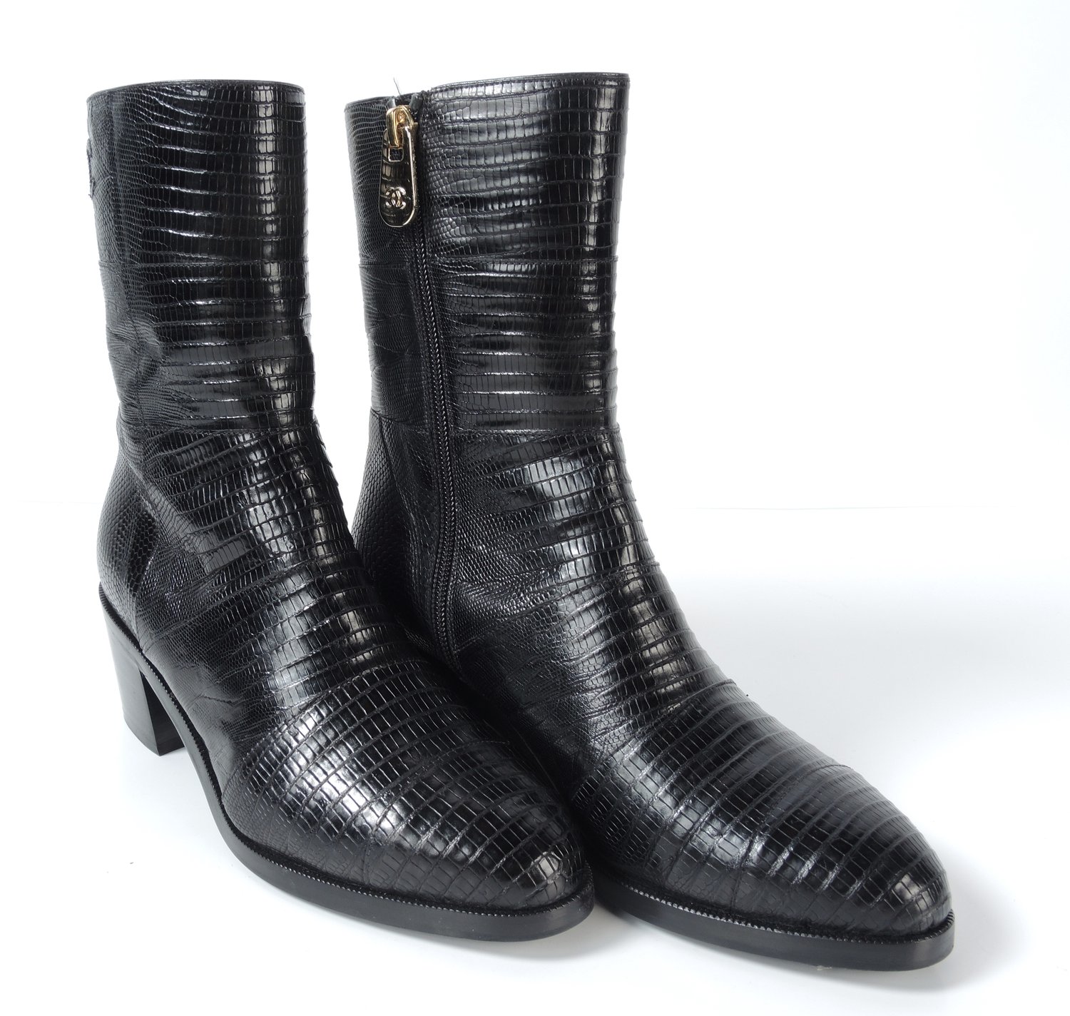CHANEL Black Lizard 'Tejus' Boots (8) — Seams to Fit Women's