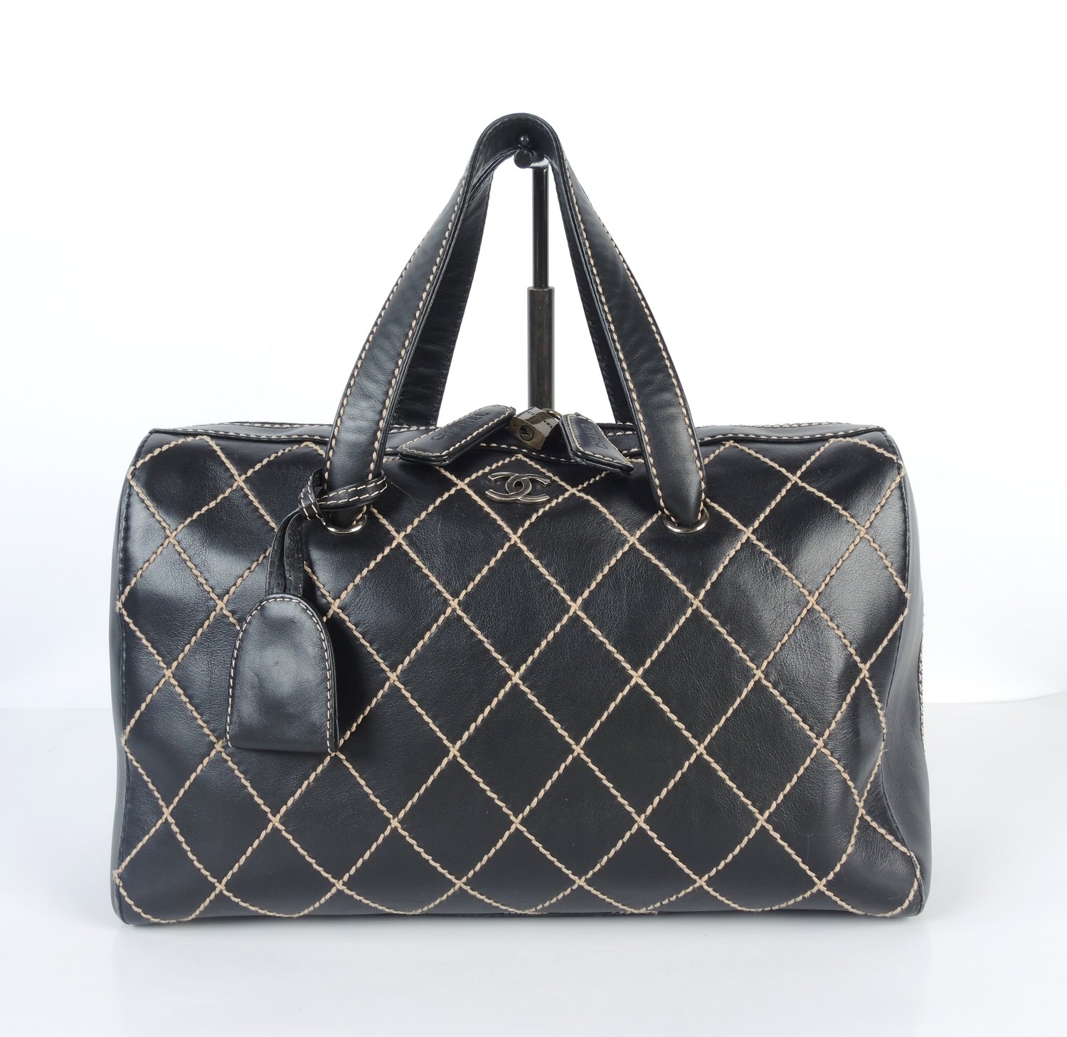 CHANEL Mademoiselle Chain Shoulder Bowling Bag Black Leather CC  2200371377024