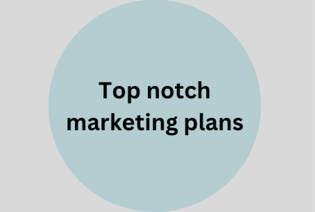 Gray background with a purple circle containing white text that says 'Top notch marketing plans'.