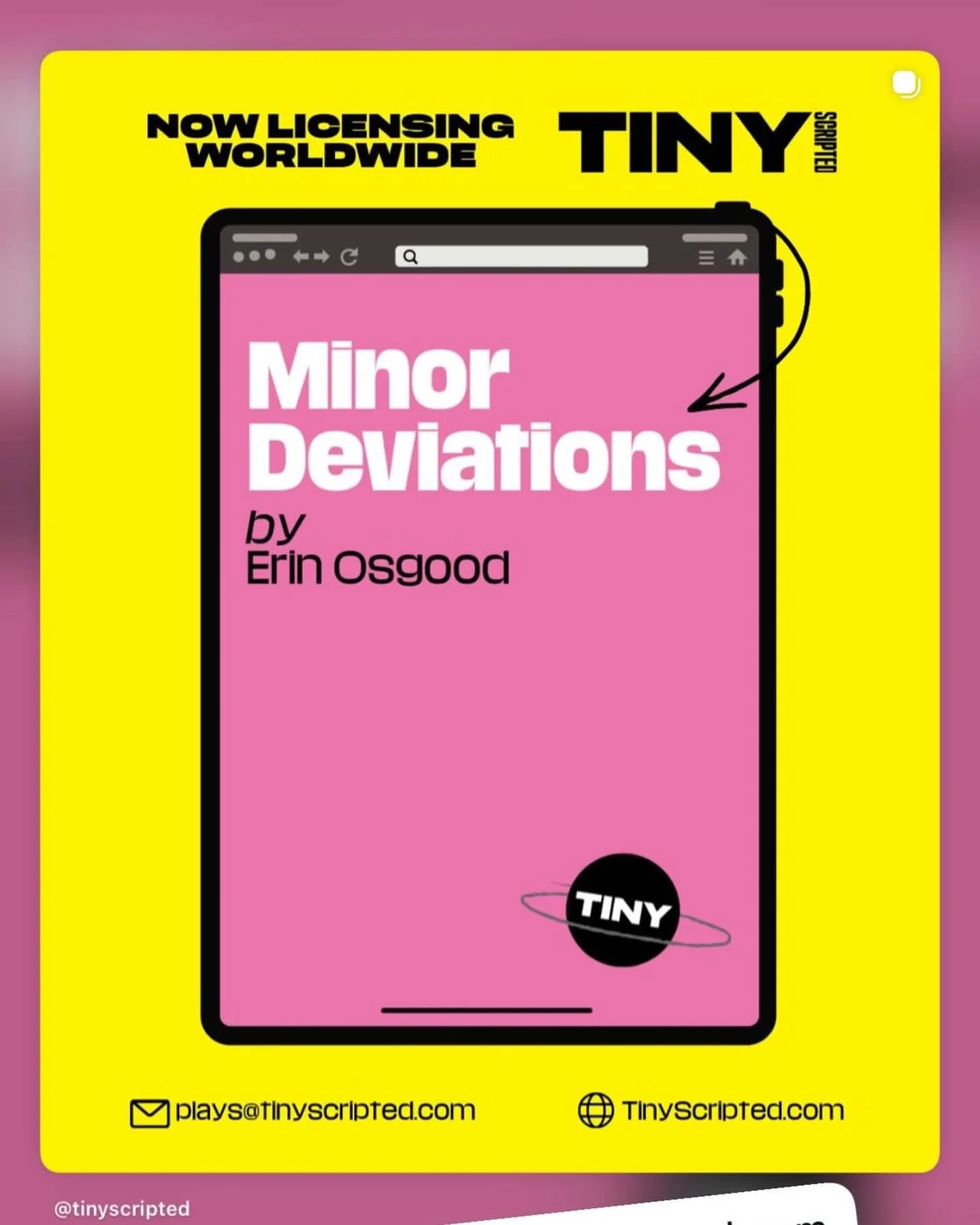 So excited my play &ldquo;Minor Deviations&rdquo; is now available thru @tinyscripted 🎭
