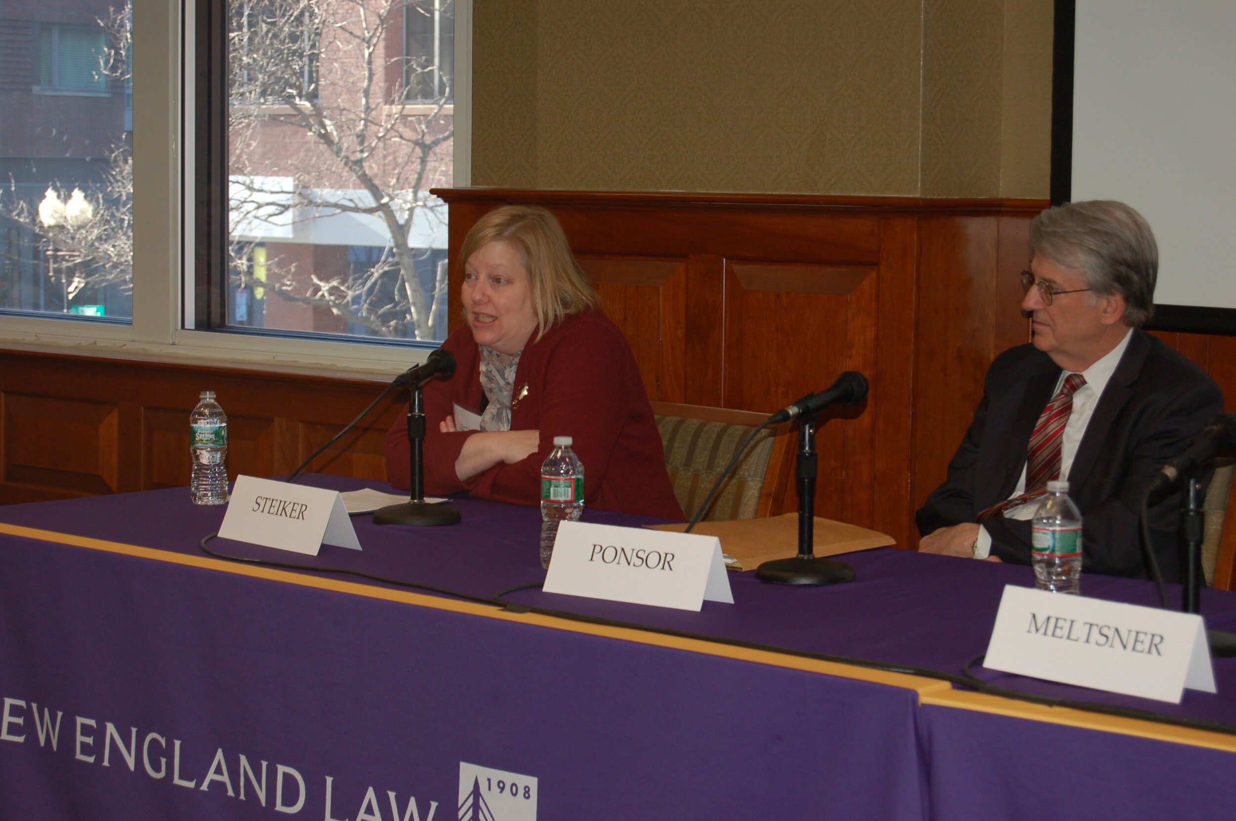  Professor Carol S. Steiker of Harvard Law answers a question from the audience. The Hon. Hon. Michael Ponsor looks on. 
