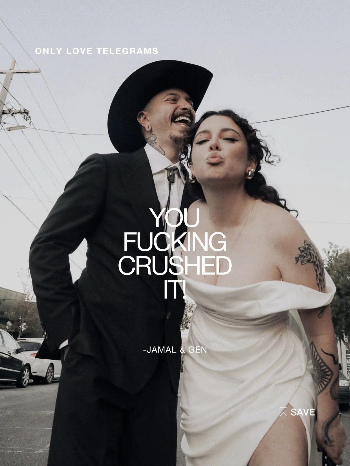 ONLY LOVE TELEGRAMS
This text came through the morning after their wedding&hellip;

&ldquo;Thank you so so much Kimberley. Everyone loved the way you handled the ceremony.

Thank you for having fun with us and getting us in line when we needed to. We