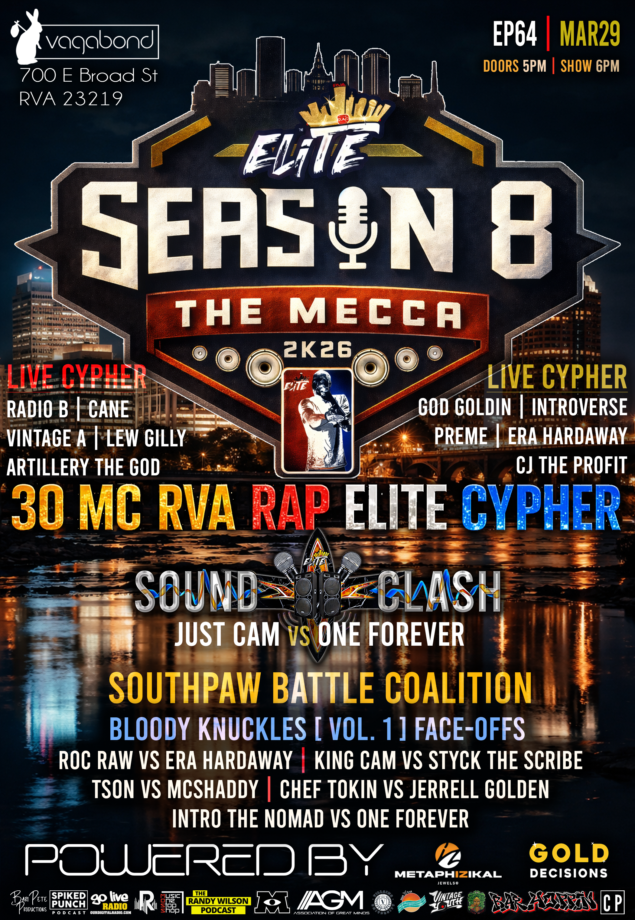 Advanced Tickets for RVA Rap Elite Episode 64 - March 29th at Vagabond