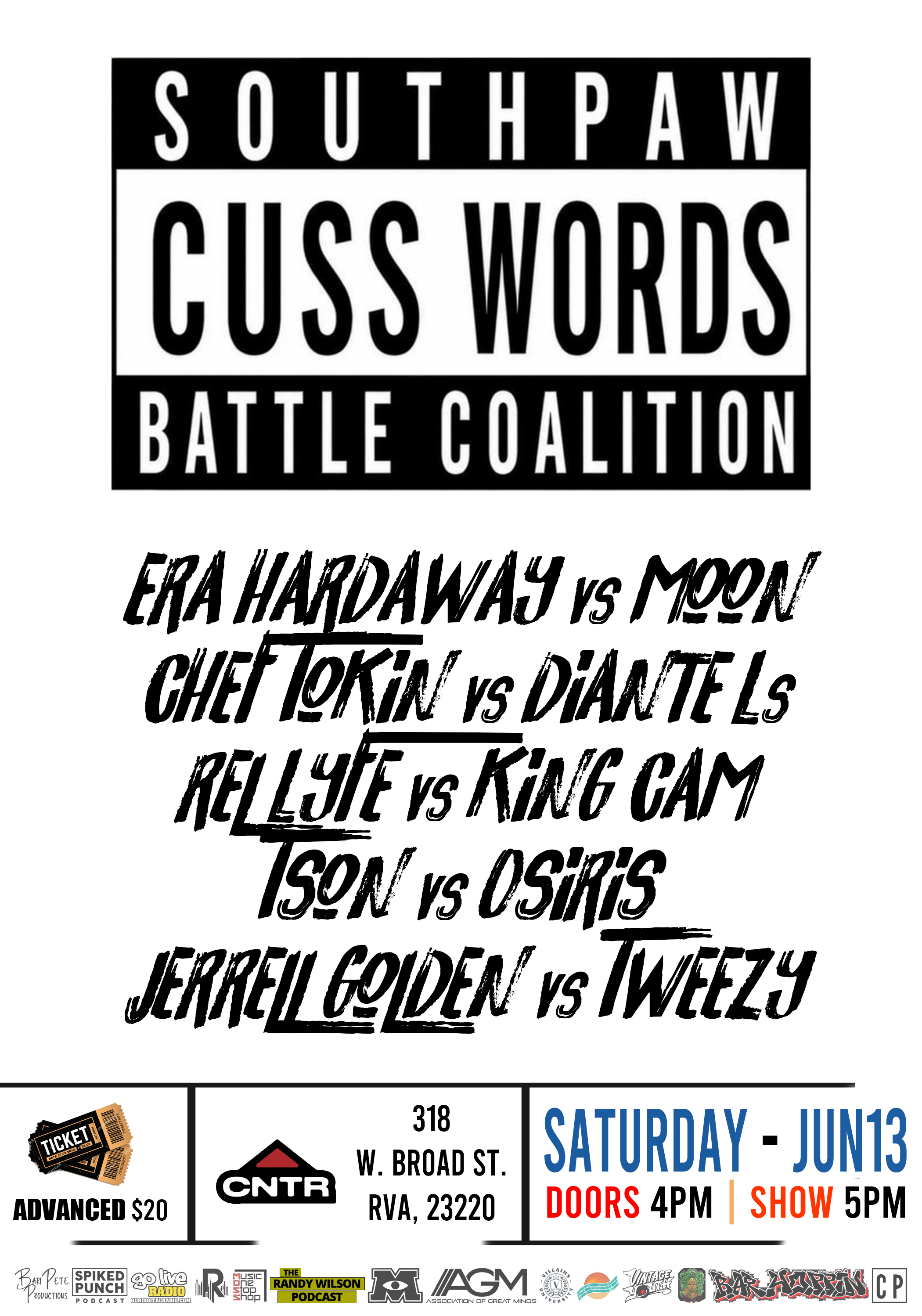Southpaw Battle Coalition: Advanced Tickets for CUSS WORDS 6/13 at MyCNTR