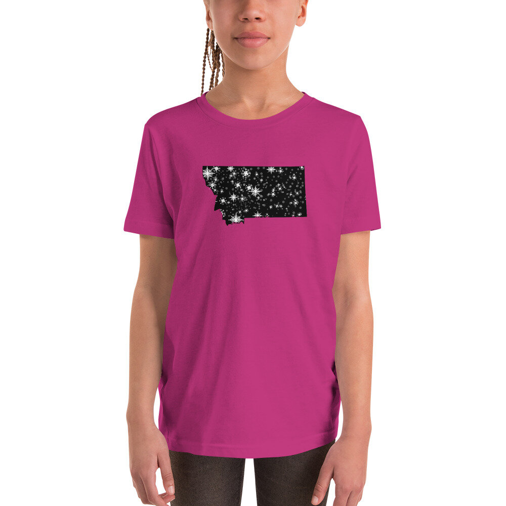 Montana Snowflakes | Youth Short Sleeve T-Shirt (Berry Pink)