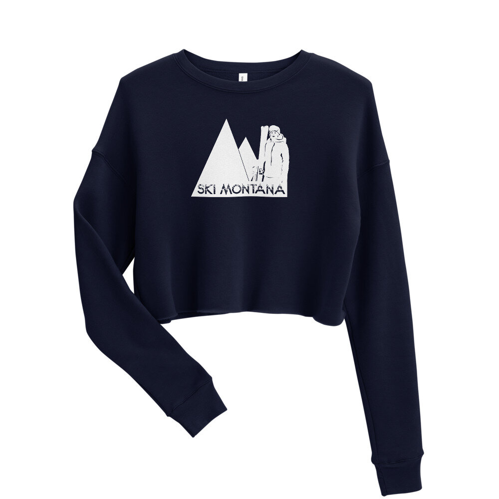 Ski Montana | Cropped Pullover Sweatshirt | Navy