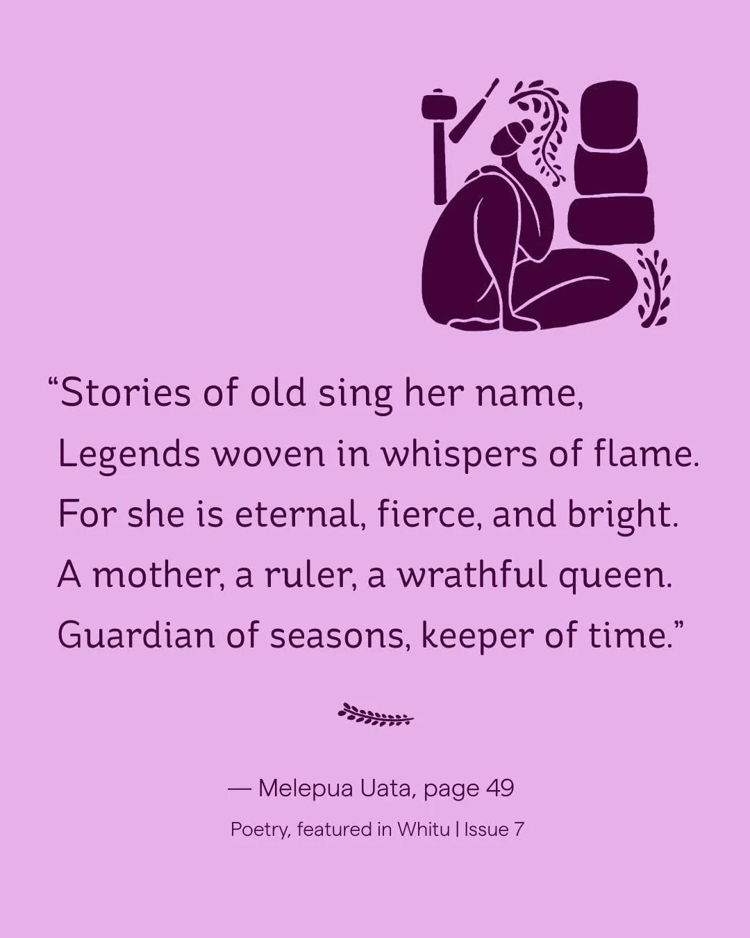 &ldquo;Stories of old sing her name...&rdquo;
Poetry by Melepua Uata, featured in Whitu | Issue 7 &mdash; a collection woven with fire, legacy, and fierce wāhine energy.
🔥 Limited copies left &mdash; grab yours at www.awawahine.com.