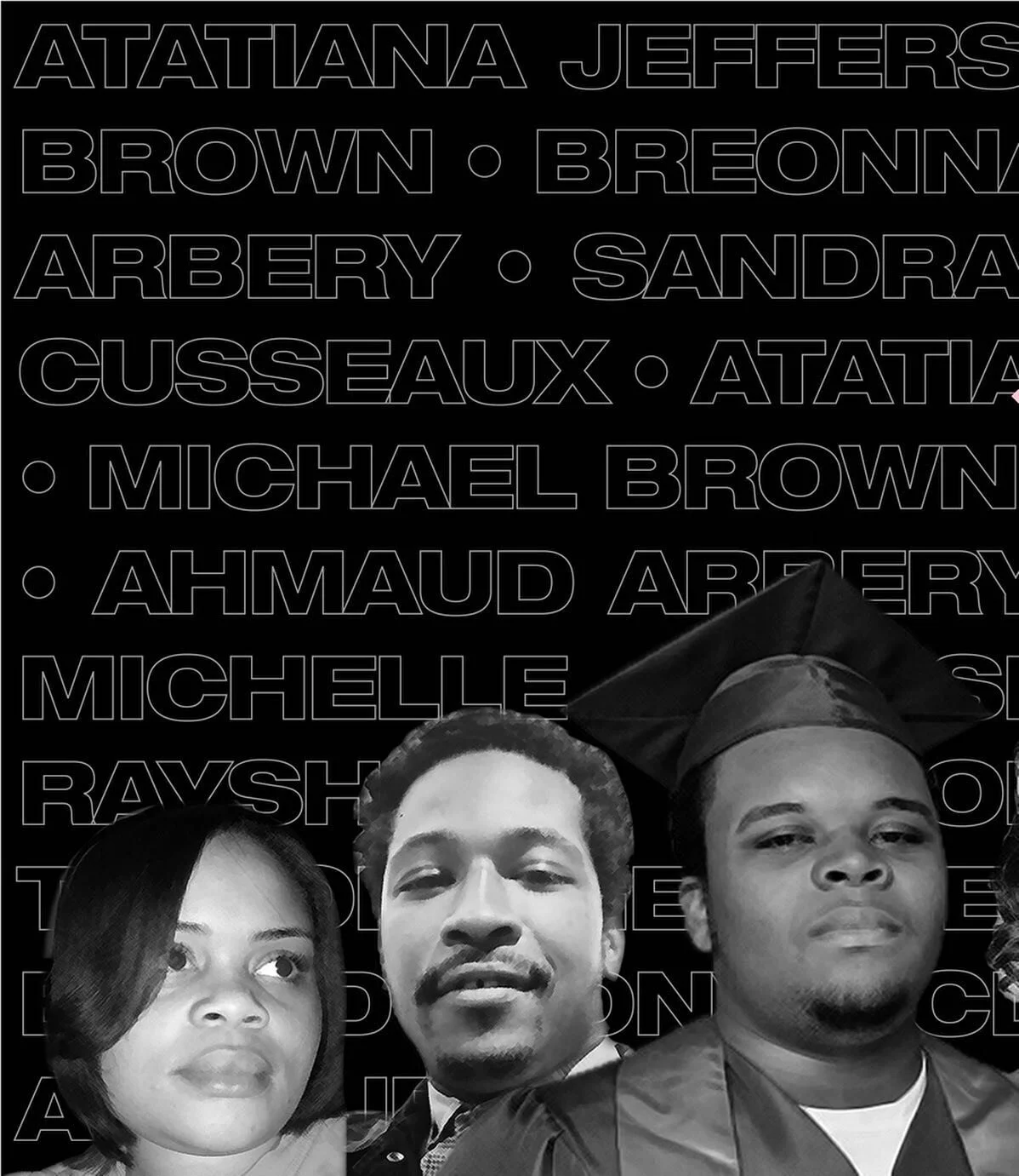 Atatiana Jefferson, Rayshard Brooks, Michael Brown, Breonna Taylor, George Floyd, Ahmaud Arbery, Sandra Bland, Tony McDade, &amp; Michelle Cusseaux.
-
I was listening to the podcast @nprcodeswitch and reflecting on the amount of Black people who die 