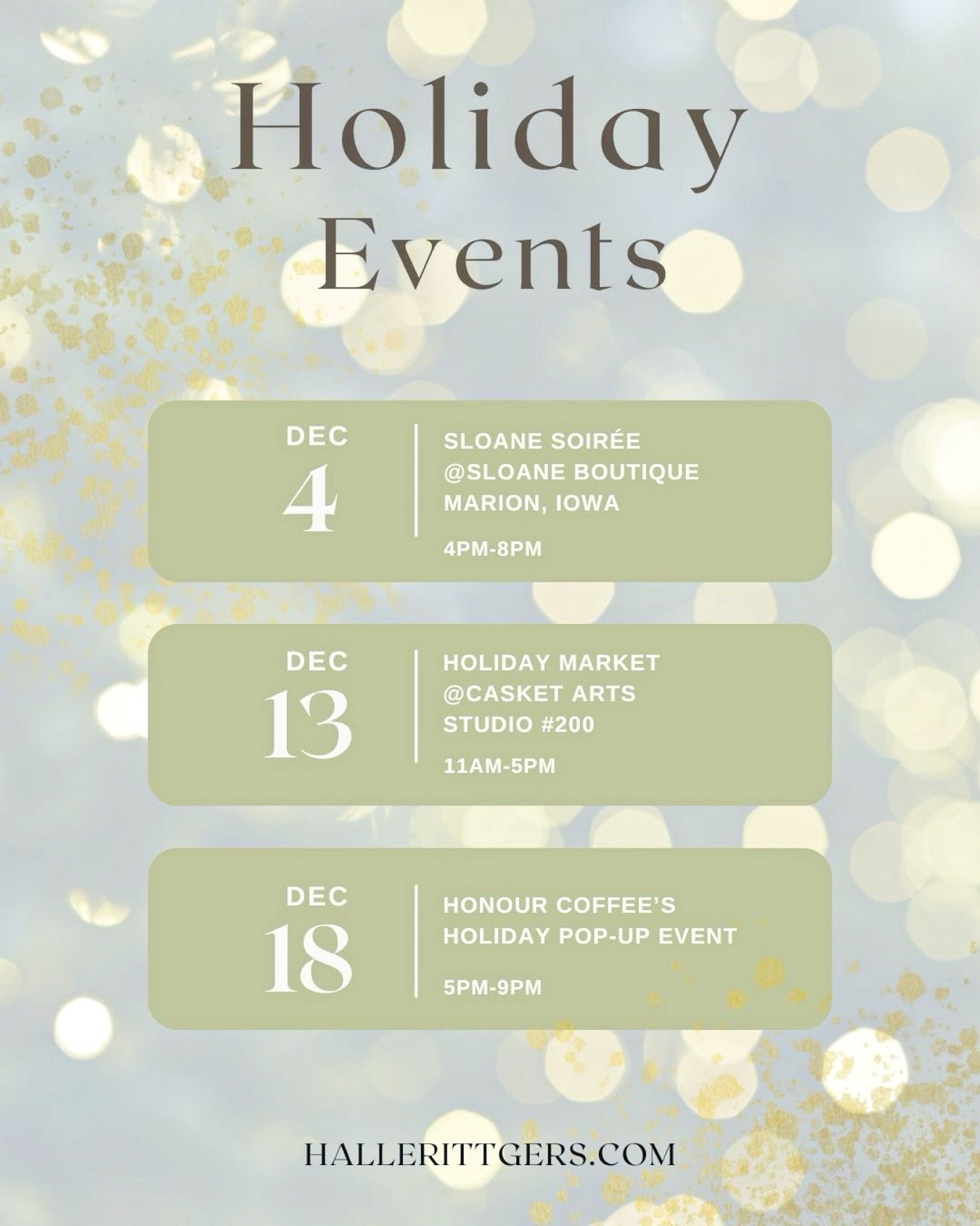 ✨SAVE THE DATES✨
My Holiday Events coming up&hellip;

🎄Dec 4, &lsquo;Sloane Soir&eacute;e&rsquo; 
Marion, Iowa @4pm-8pm 
Don&rsquo;t miss the event of the year! Join me at @sloanesclothing for a chic evening of upscale holiday shopping, gourmet bite