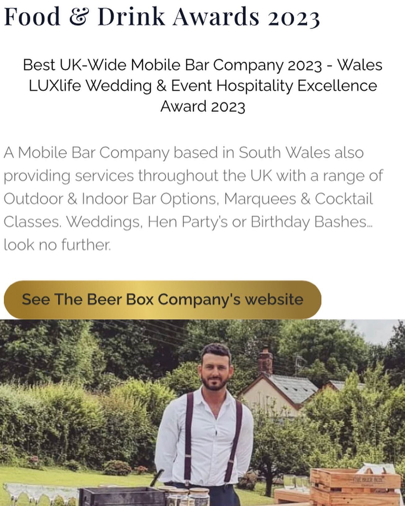 A proud moment to finish a tough year. 🫰🏼
.
After our busiest events season to date we were delighted to be awarded Wales&rsquo; Best Mobile Bar Company 2023 by @_luxlifemag 🏆 
.
No public votes. No pay to win. Just an acknowledgment of our output