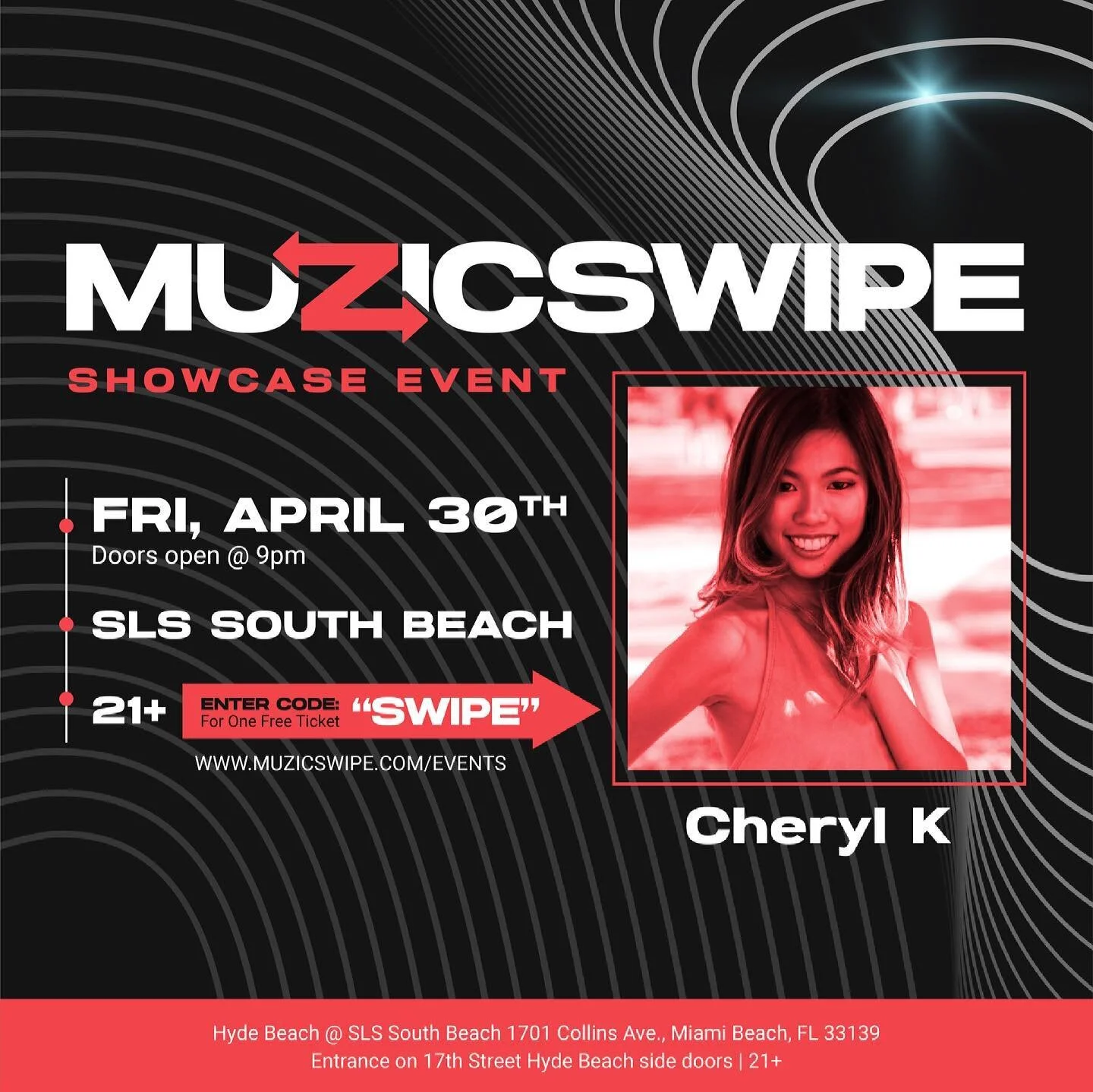 MIAMIIIII I&rsquo;M COMING 🥰🏝!! So excited to share that @MuzicSwipe has invited me out to perform for my first time in Miami, Florida at their Artist Showcase event at @slssouthbeach this Fri 4/30!! 🙏🏼❤️ FREE TICKET 🎫 Use CODE &ldquo;SWIPE&rdqu