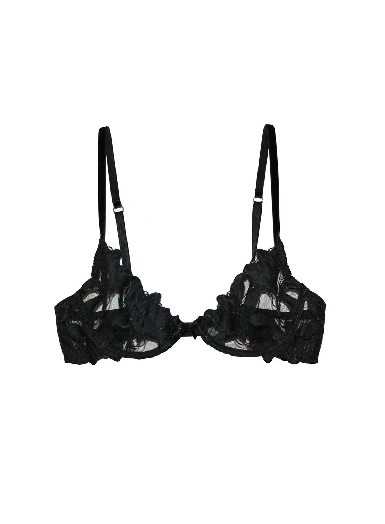 Fleur du Mal Lily Embroidery Plunge Demi Bra in Black