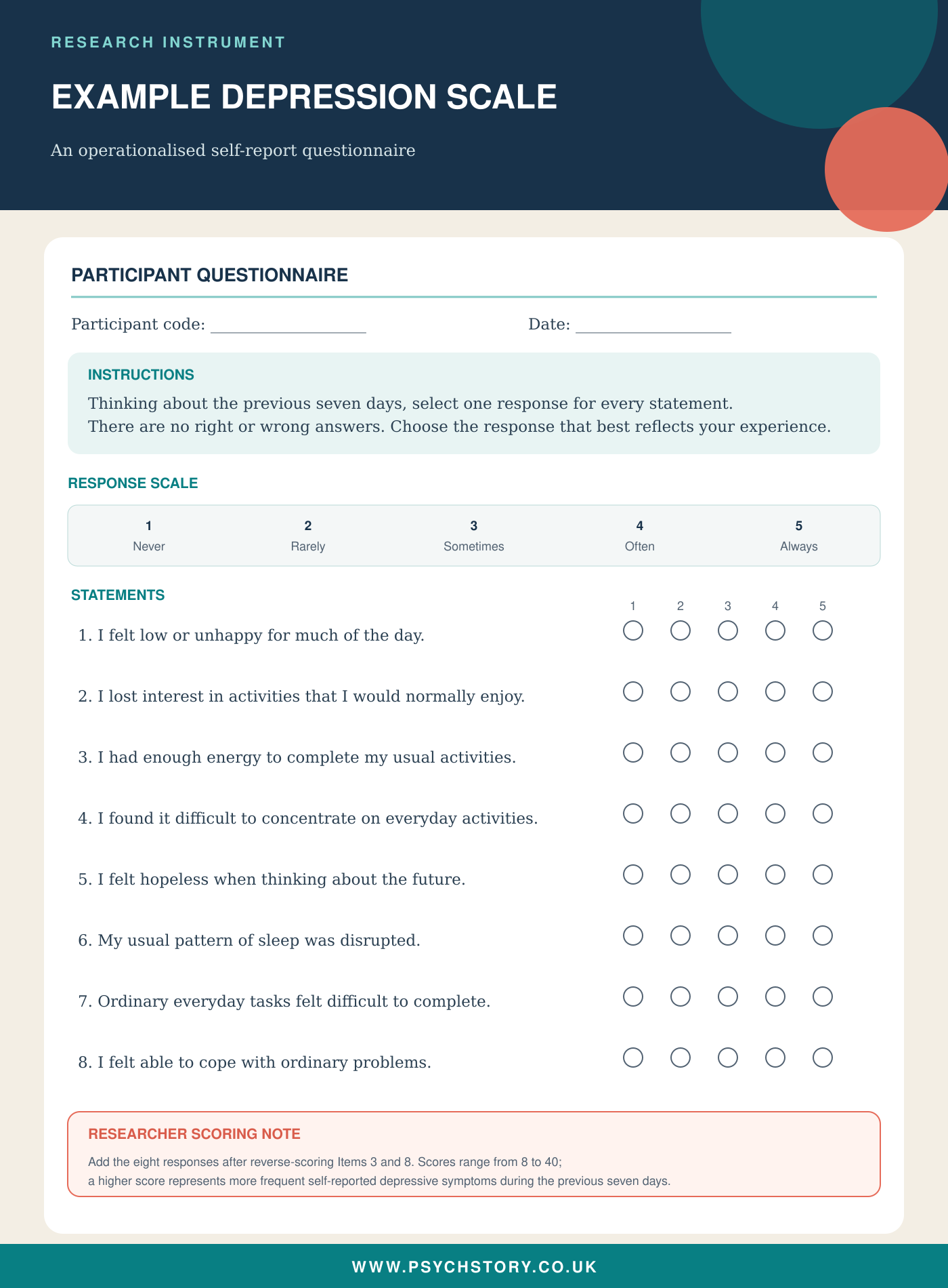 RESEARCH QUESTIONNAIRE EXAMPLE