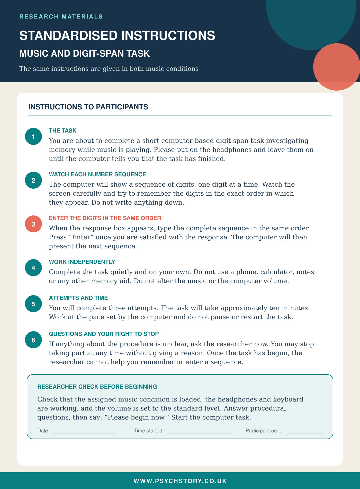 standardised instructions example