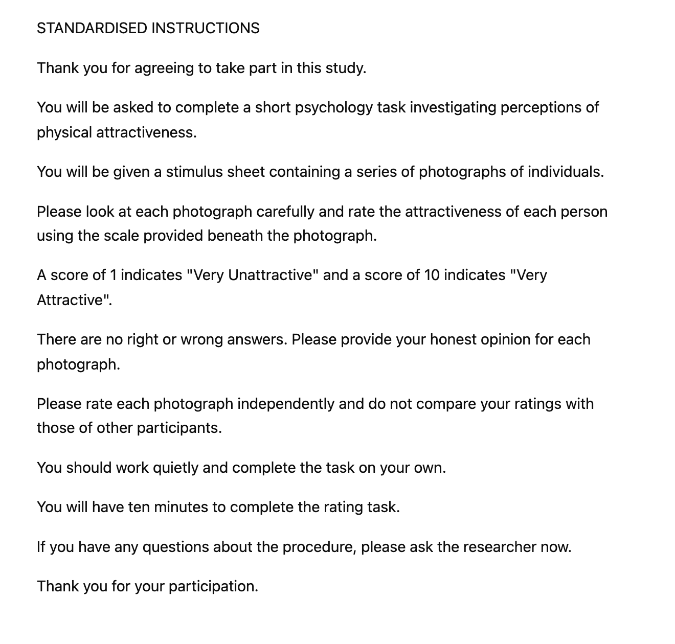 standardised instructioins scenario