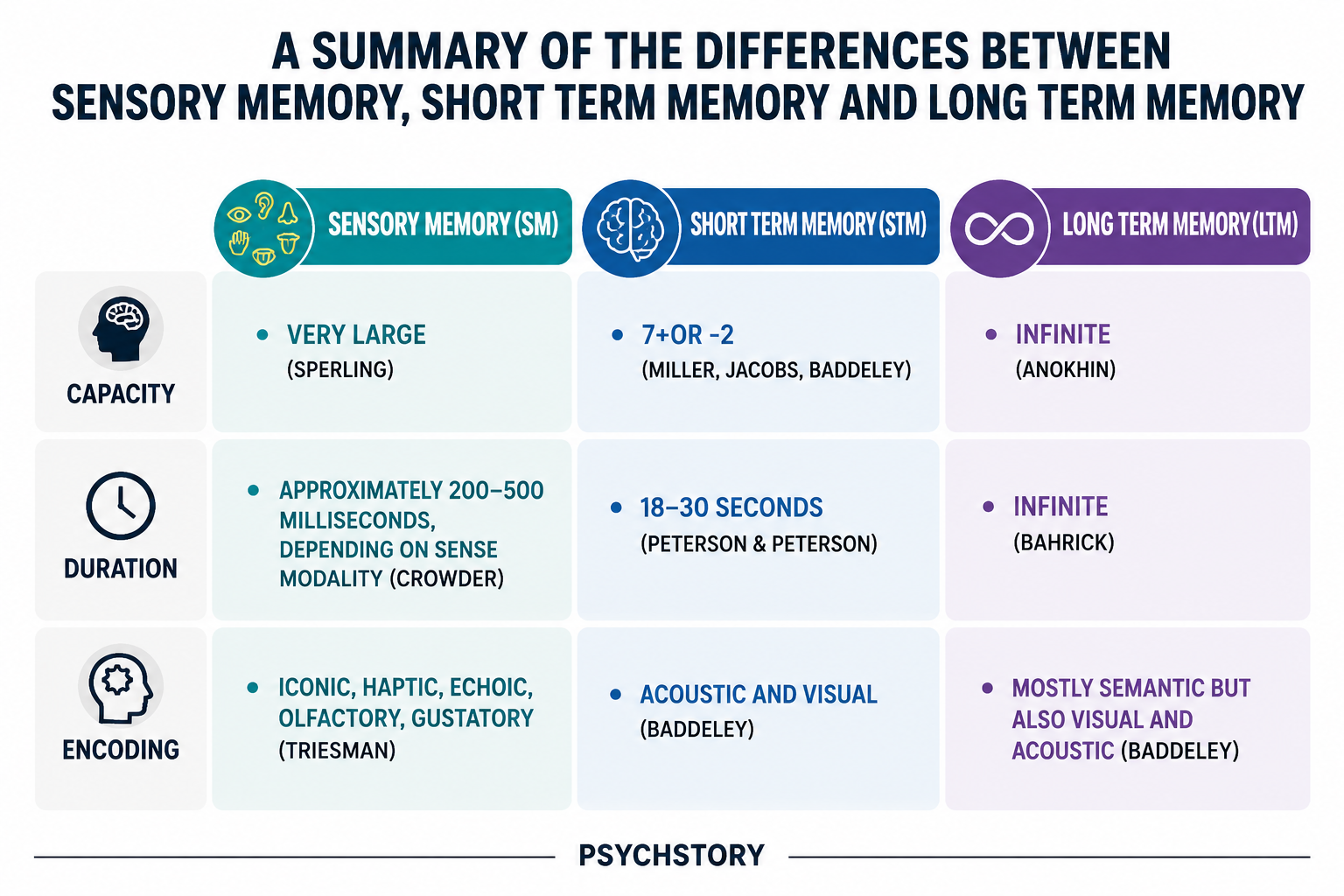 SUMMARY OF SENSORY, STM AND LTM