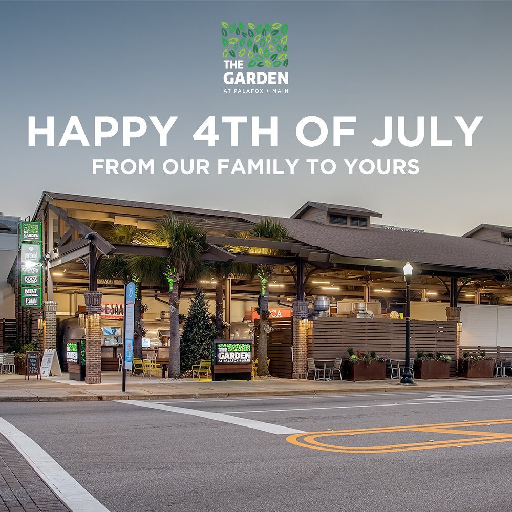 Happy 4th of July, @downtownpensacola! 

Be sure to swing by The Garden for all your food and drink needs on your way to celebrate Sertoma's 4th of July Celebration Fireworks! 

🍴EAT WITH US⁣
11-9
⁣
🍹DRINK WITH US⁣
10-'til