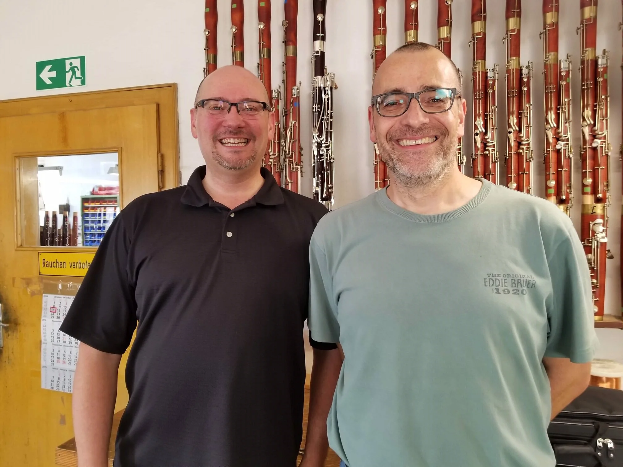 With Gerald Püchner at the factory when choosing my new bassoon in 2018