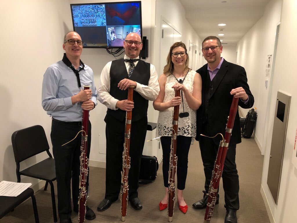 Post-performance at the Meg Quigley Vivaldi Competition and Bassoon Symposium with Ann Shoemaker, Albie Micklich, and Eric Varner