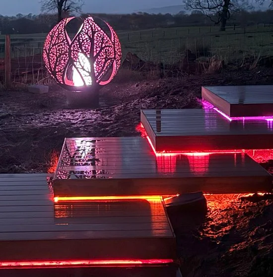 Decking underlit at night in Chorley