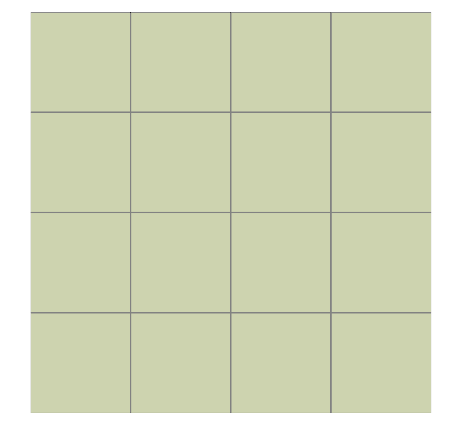 Empty green grid with 4 rows and 4 columns, resembling a tic-tac-toe board.