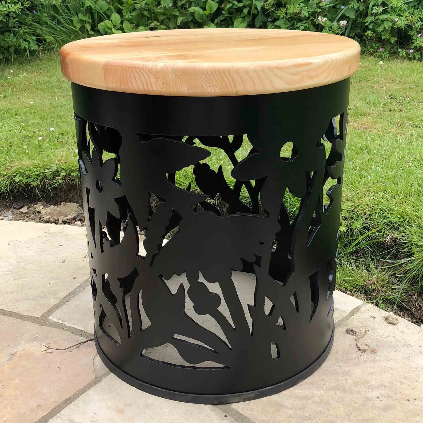 Carved Stool: Wildflower Design