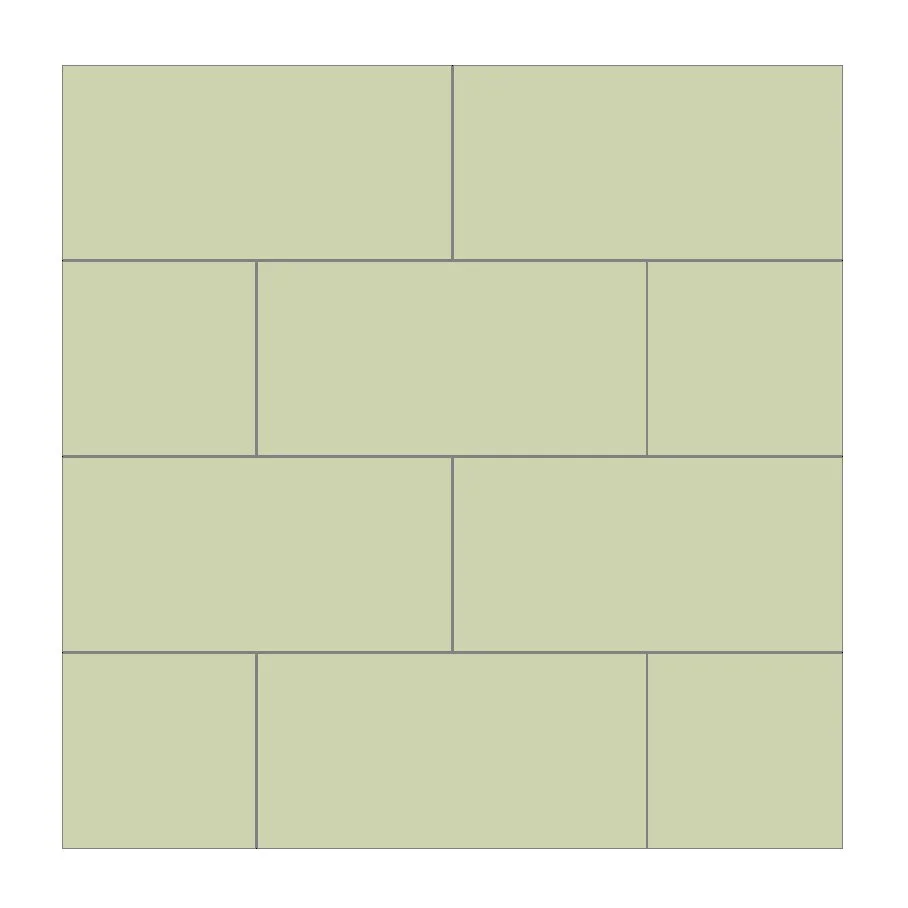 A digital rendering of a brick wall pattern with light green bricks and gray grout lines.
