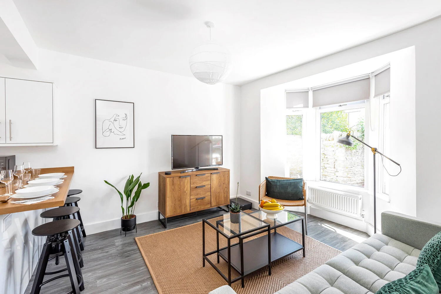 Living space at Blue Palm's Wyndham Crescent apartment, Pontcanna