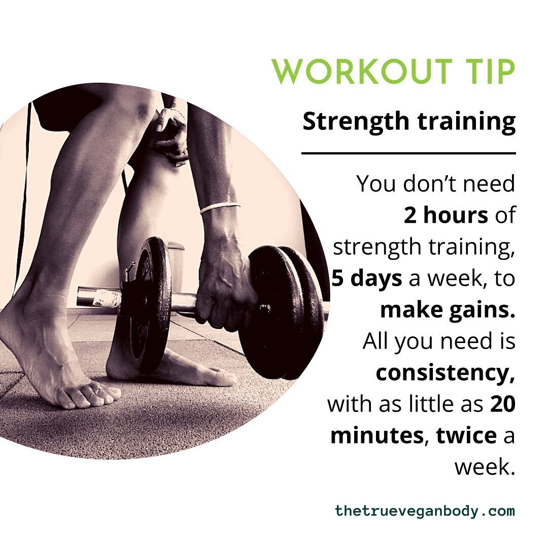 3 tips Strength training made easy:

🍃  Unlike what many think is the only way to gain strength - long hours most days in the week - you only need to, consistently have mini strength training sessions, twice a week - 20 mins/30 mins max. 

🍃  Regar