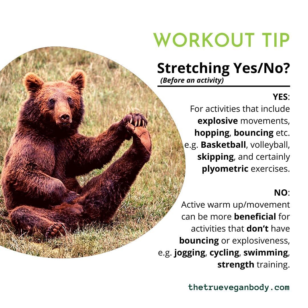 7 facts you need to know about stretching before an activity:

🍃  Depending on your age, fitness level, and the activities you perform, it might be beneficial for you to stretch before engaging in an activity. 

🍃  Stretching is not going to preven