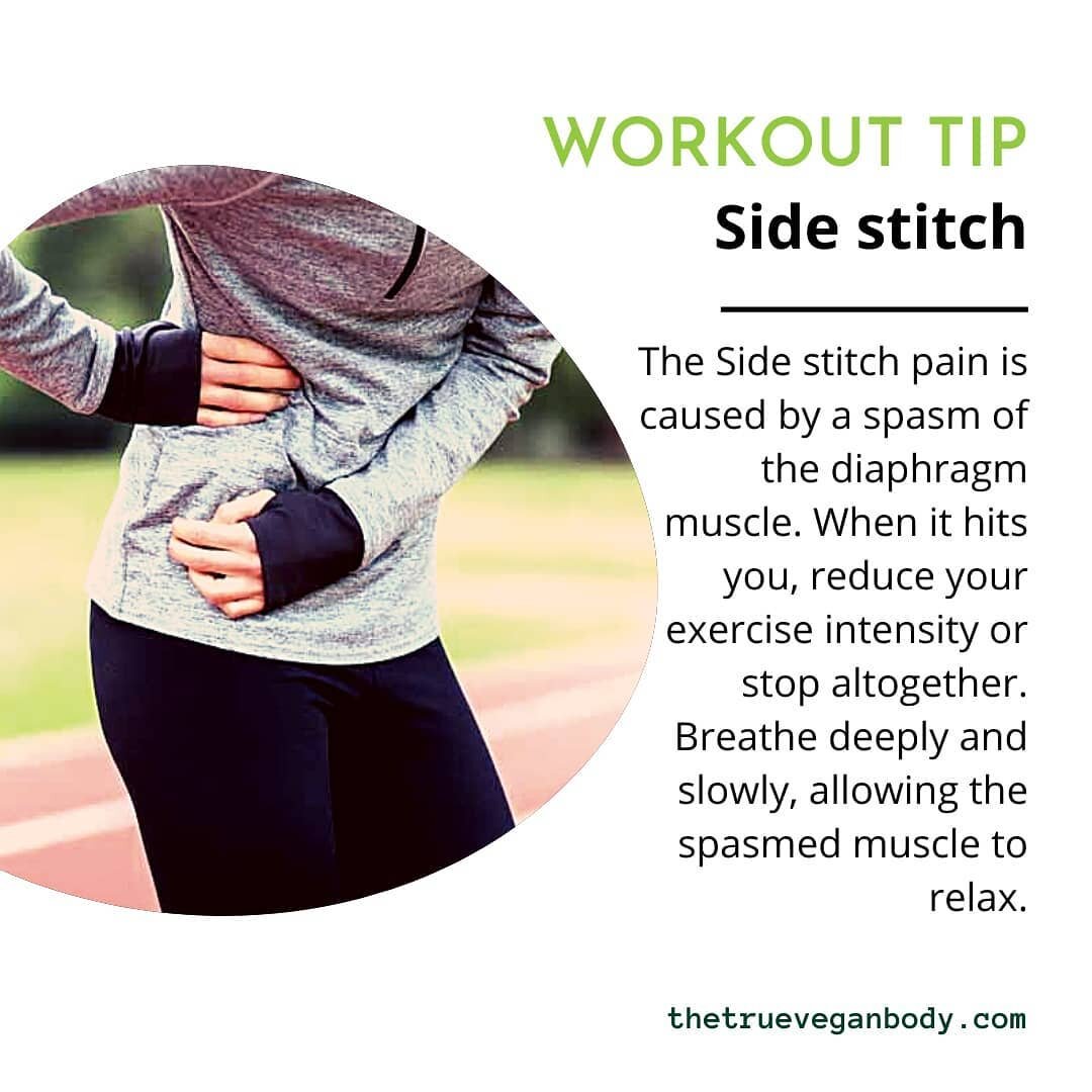 5 Tips to prevent a side stitch:

🍃  Improve your cardiovascular fitness.

🍃  Breathe properly and deeply during exercise, avoid short quick breaths. 

🍃  Gradually increase exercise intensity.

🍃  Avoid eating just before intense exercise; allow