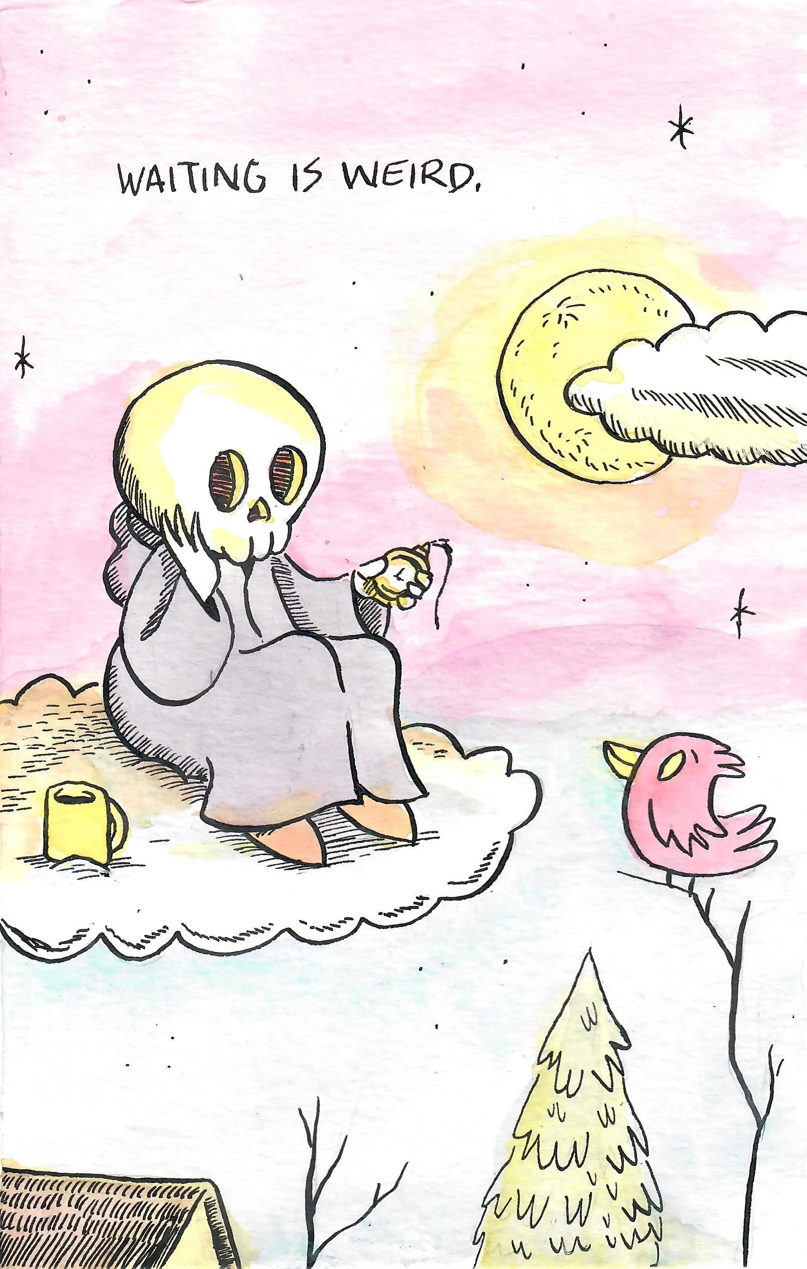 Waiting is Weird Watercolor  Original