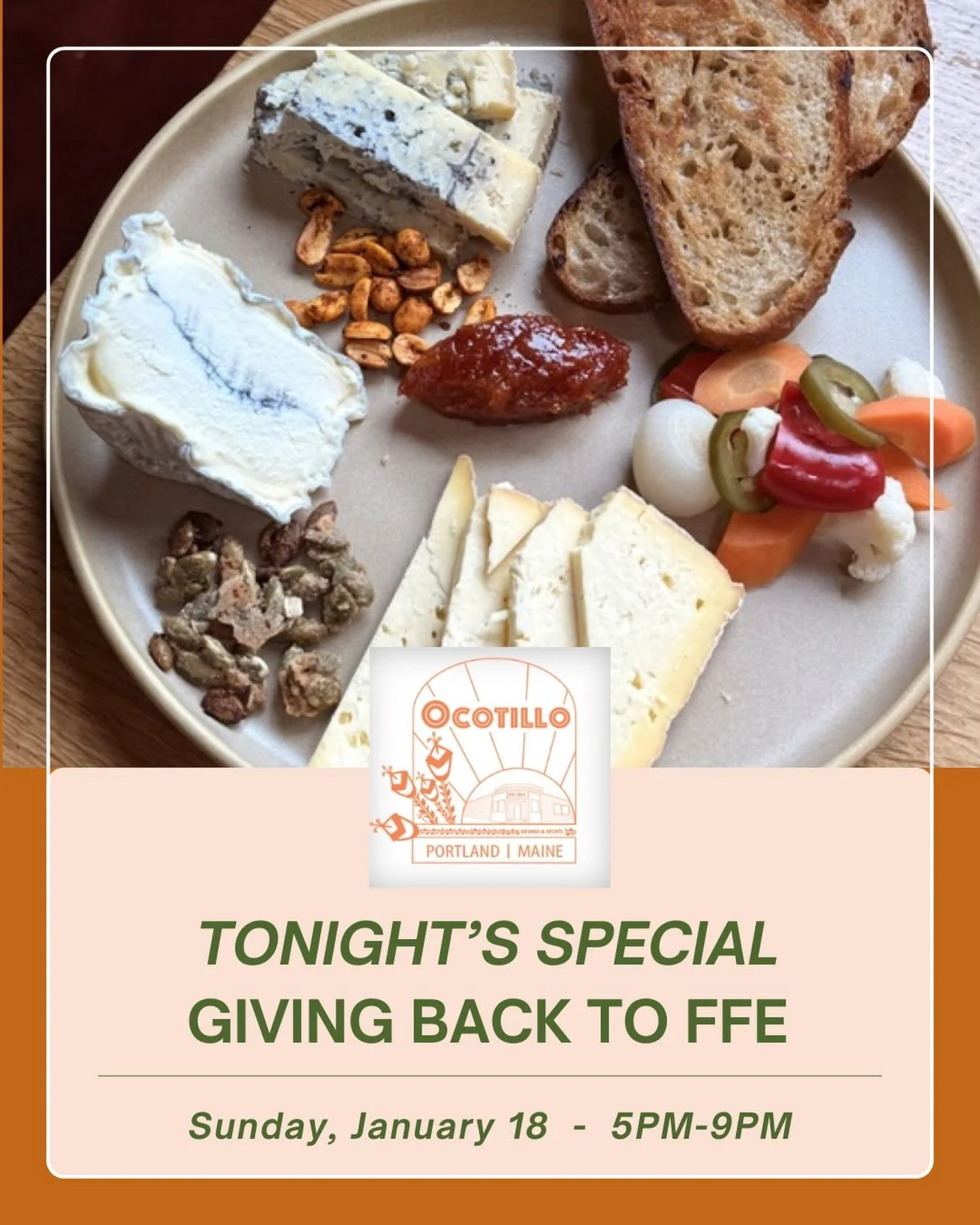 Tonight&rsquo;s THE NIGHT! 🍽️✨

Join Farms for Food Equity at Ocotillo TONIGHT, Sunday, January 18th for Plates for Purpose from 5&ndash;9 PM.

Dine in, order your favorites, and enjoy a delicious way to give back&mdash;Ocotillo will donate 15% of n