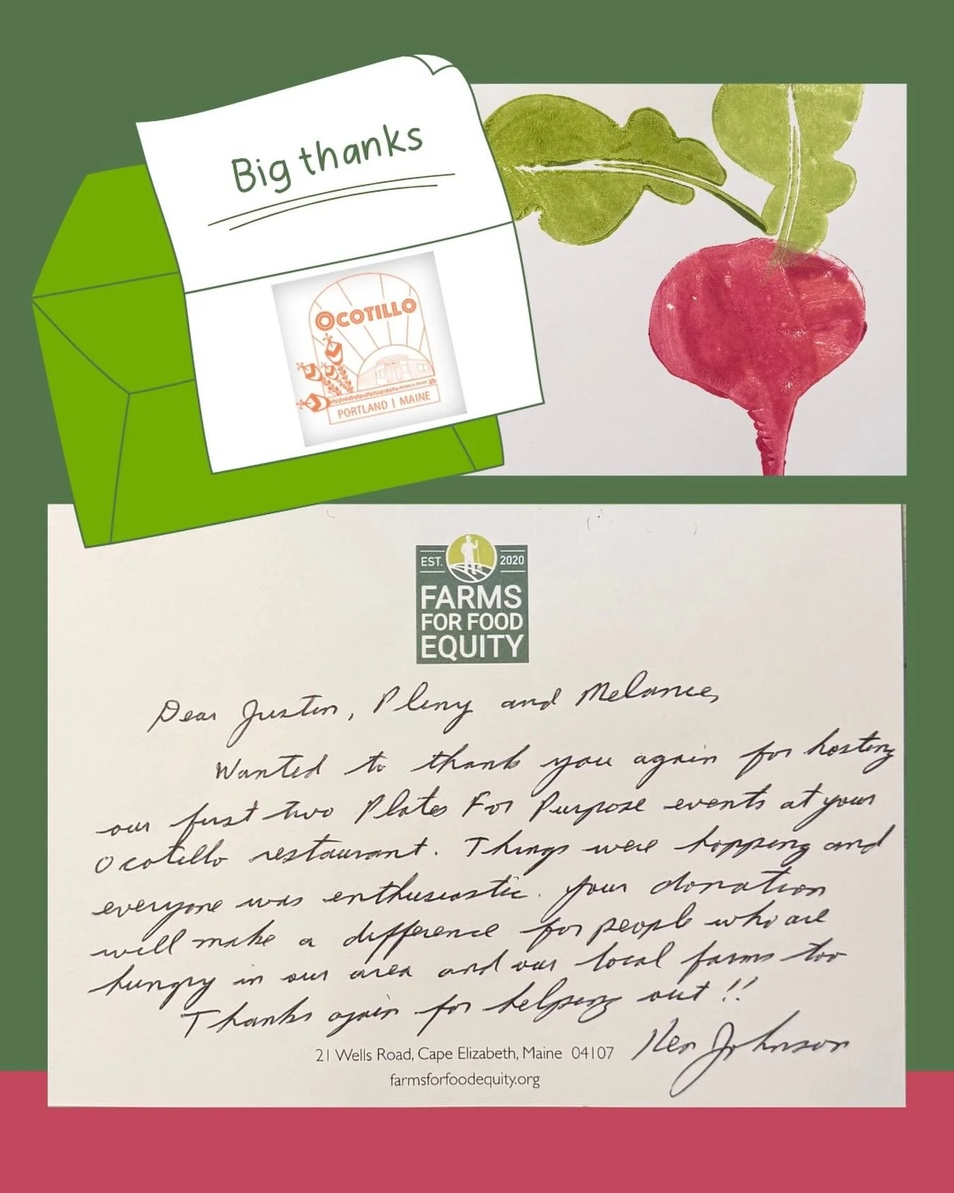 Grateful doesn&rsquo;t begin to cover it 💚

Thank you to the Ocotillo team for hosting our first two Plates for Purpose events. The nights were buzzing, the room was full of enthusiasm, and the generosity shown by this community was truly inspiring.