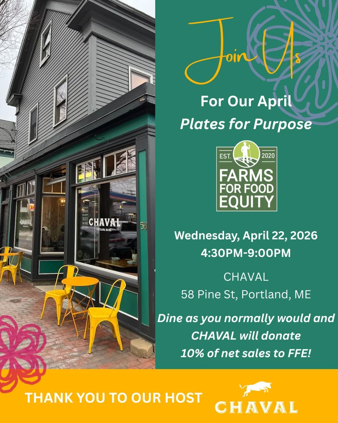 Join us for our April Plates for Purpose 🍽️

We&rsquo;re heading to CHAVAL on Wednesday, April 22 from 4:30&ndash;9:00 PM for an evening where dining out makes a difference.

Chaval is known for its Spanish- and French-inspired menu, warm neighborho