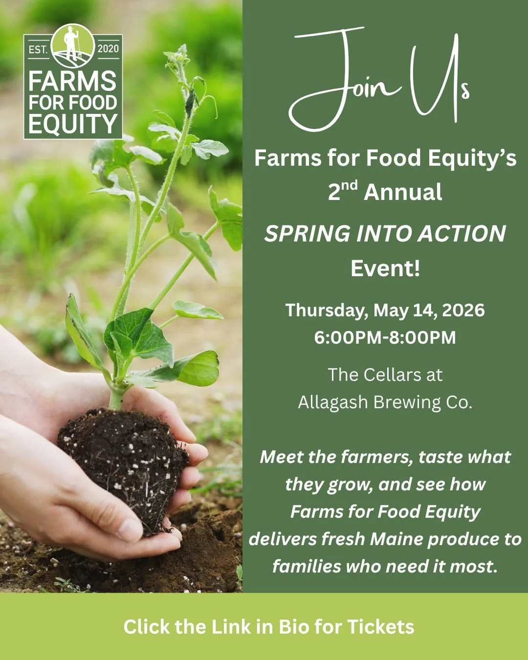 Join Farms for Food Equity for our 2nd Annual Spring into Action event as we come together to celebrate the changing seasons and the power of showing up for one another.

Bring your friends and family, enjoy local beer and food, enter raffles from ou