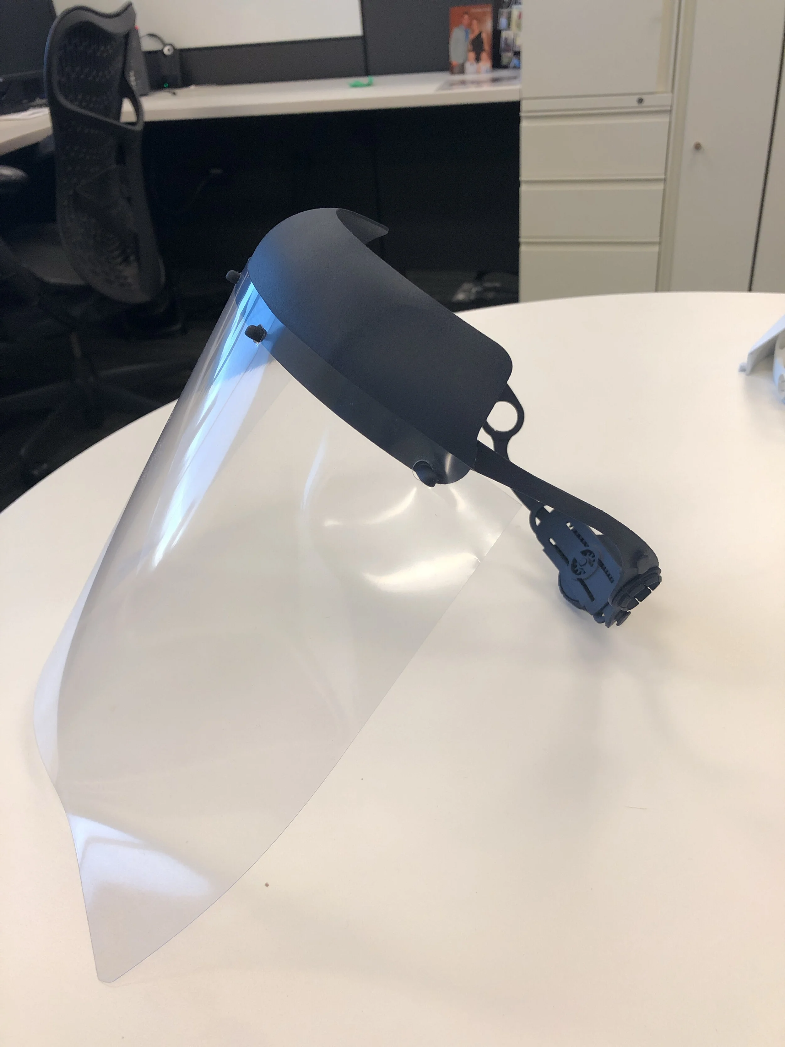 Finished face shield to help support local hospitals in their fight against COVID-19