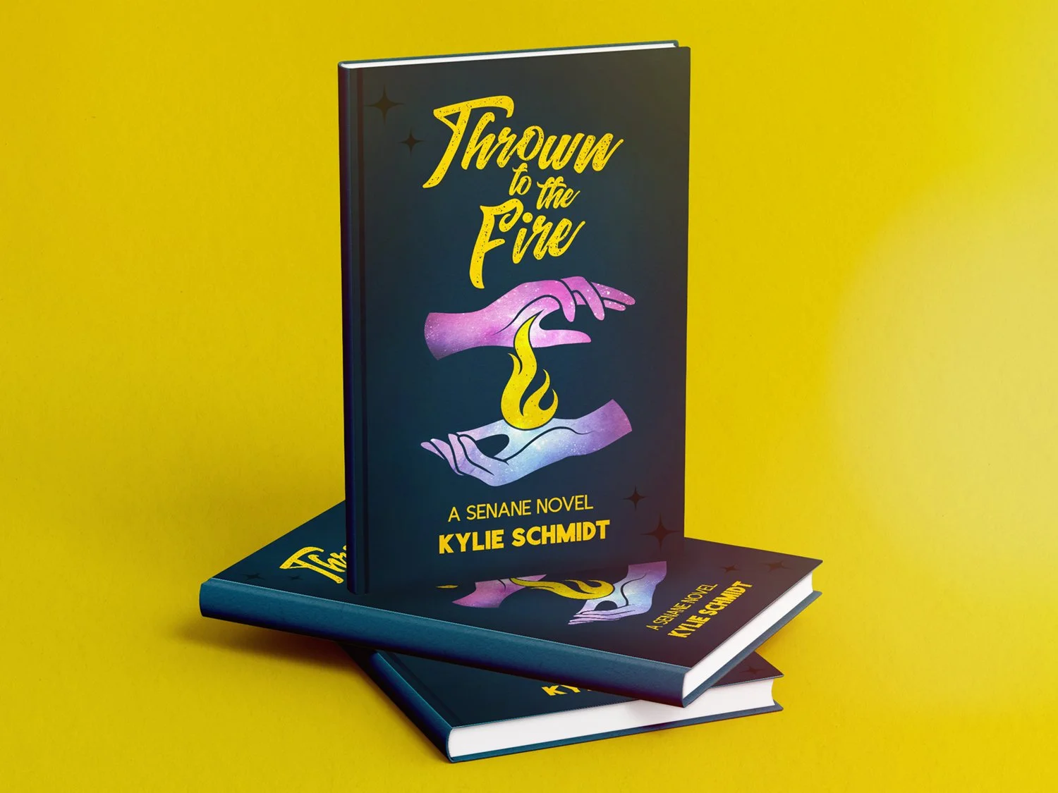 Book Cover: Kylie Schmidt: Thrown to the Fire
Thrown to the Fire is an urban queer fantasy journey of forbidden feelings, aversions to following the rules, and learning a new way of life. Kylie had the idea of hands playing with fire for the cover of
