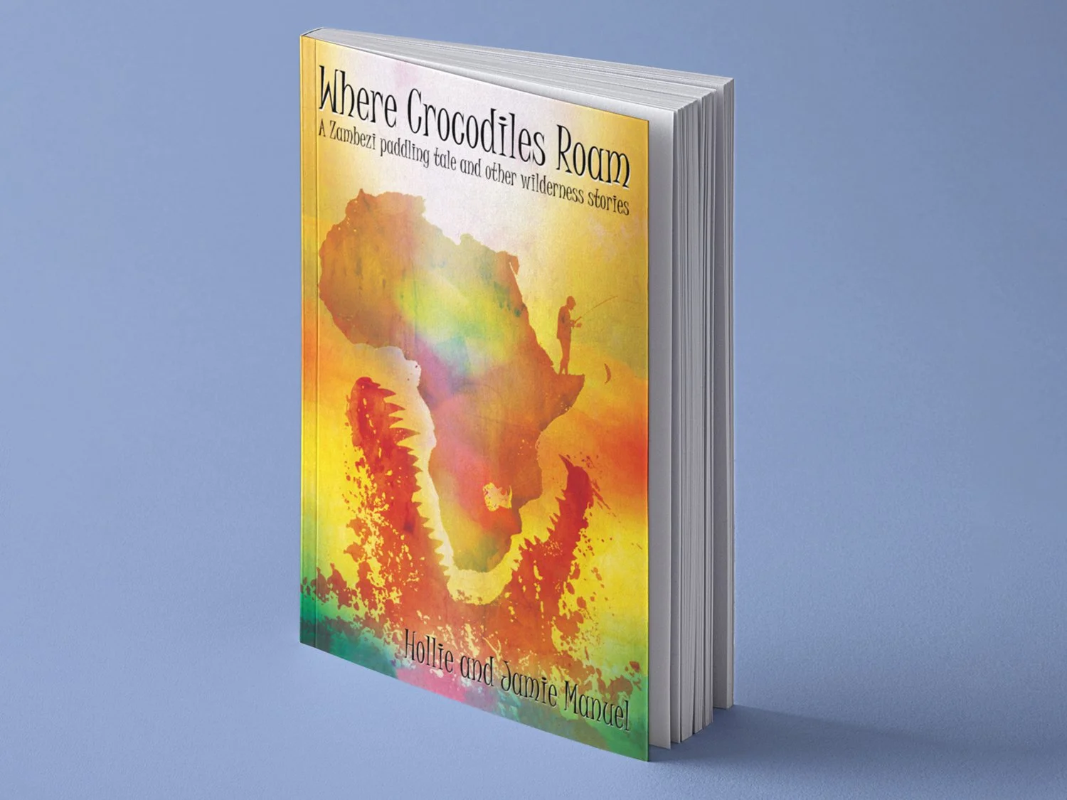 Book Cover: Hollie Manuel: Where Crocodiles Roam
Hollie had written a book detailing her brother’s attempt to paddle the Zambezi. She gave me the concept of a crocodile enveloping the continent of Africa, along with the lone fisherman. I wanted to po