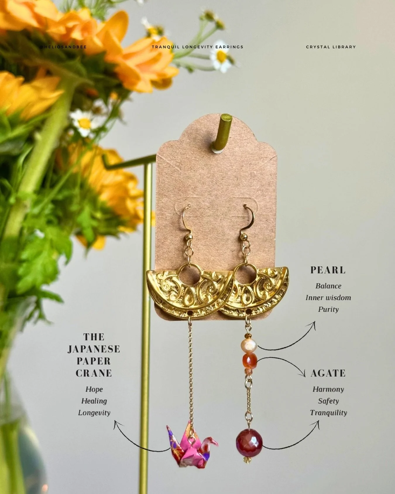 Crystal guide for the Tranquil Longevity earrings. A grounding, balancing charm perfect for engaging divine feminine energy thanks to a mix of agate and pearls gems on quality gold filled and plated metals.

🌟 Handmade in limited quantities
🛍️ Avai