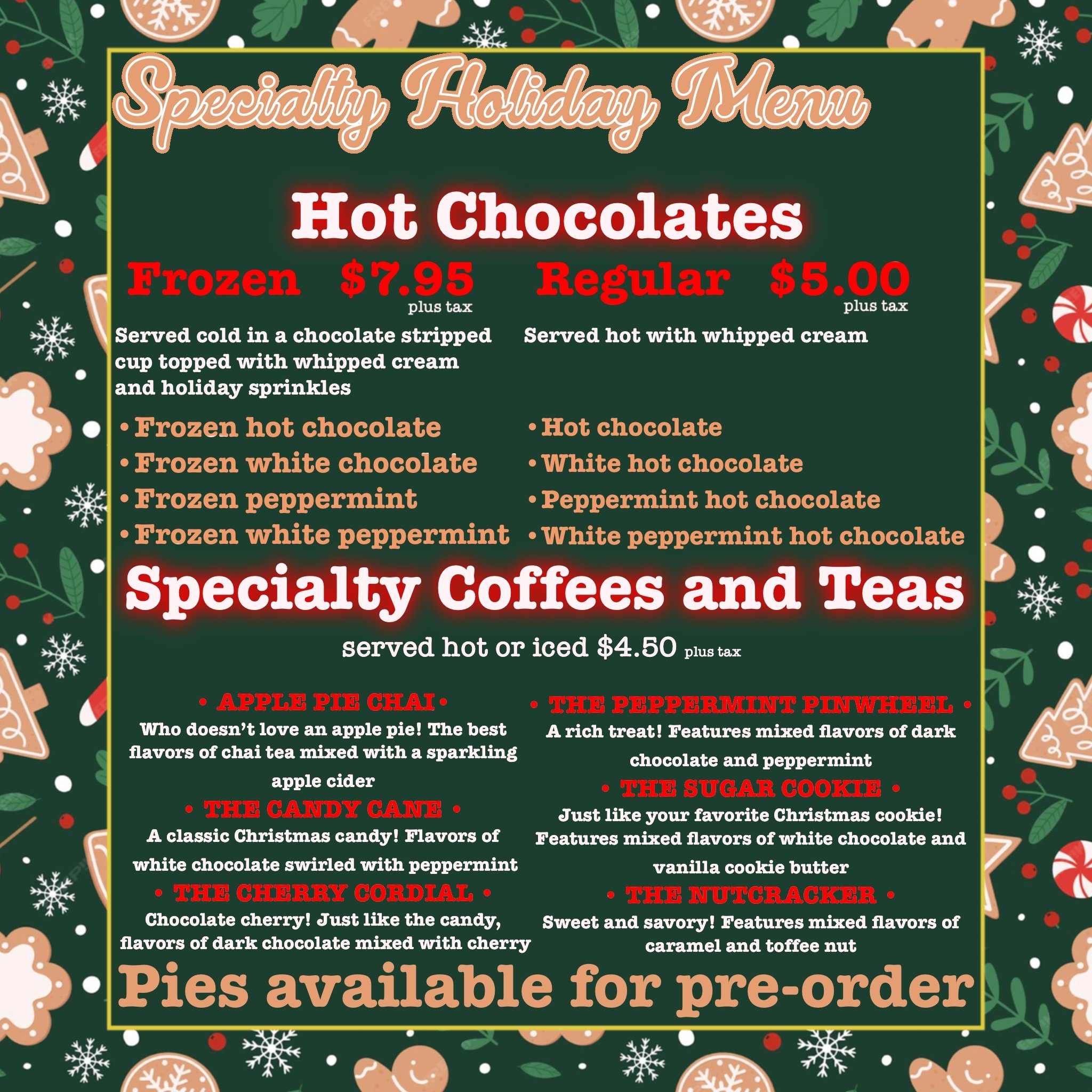 holiday menu — Jericho DriveIn and Twist Ice Cream Shoppe