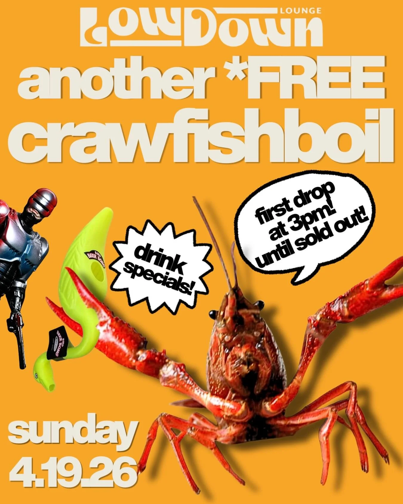 So nice we wanna do it twice!!

We&rsquo;re doing another FREE crawfish boil (with the start of a $10 bar tab)! We&rsquo;ll save you a bib 🙂&zwj;↕️