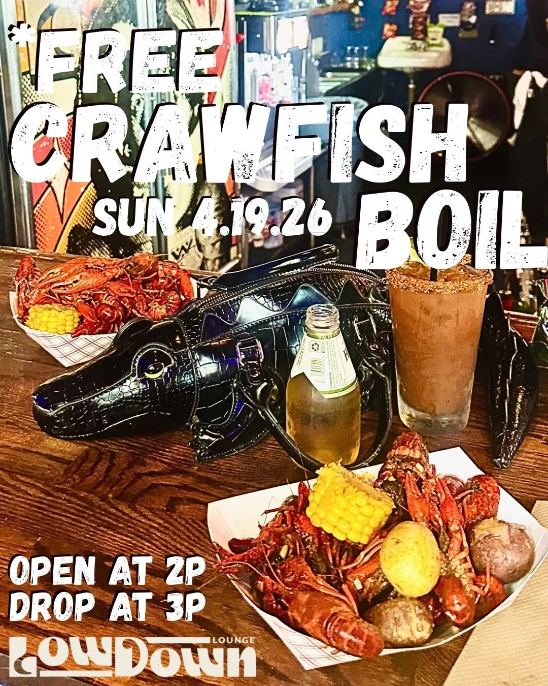 This could be you this Sunday with our *free crawfish boil (*with the start of a $10 bar tab)!!! Open at 2p, droppin&rsquo; bugs at 3p, happy hour until 8p, partyin&rsquo; til 2a 🙂&zwj;↕️😈