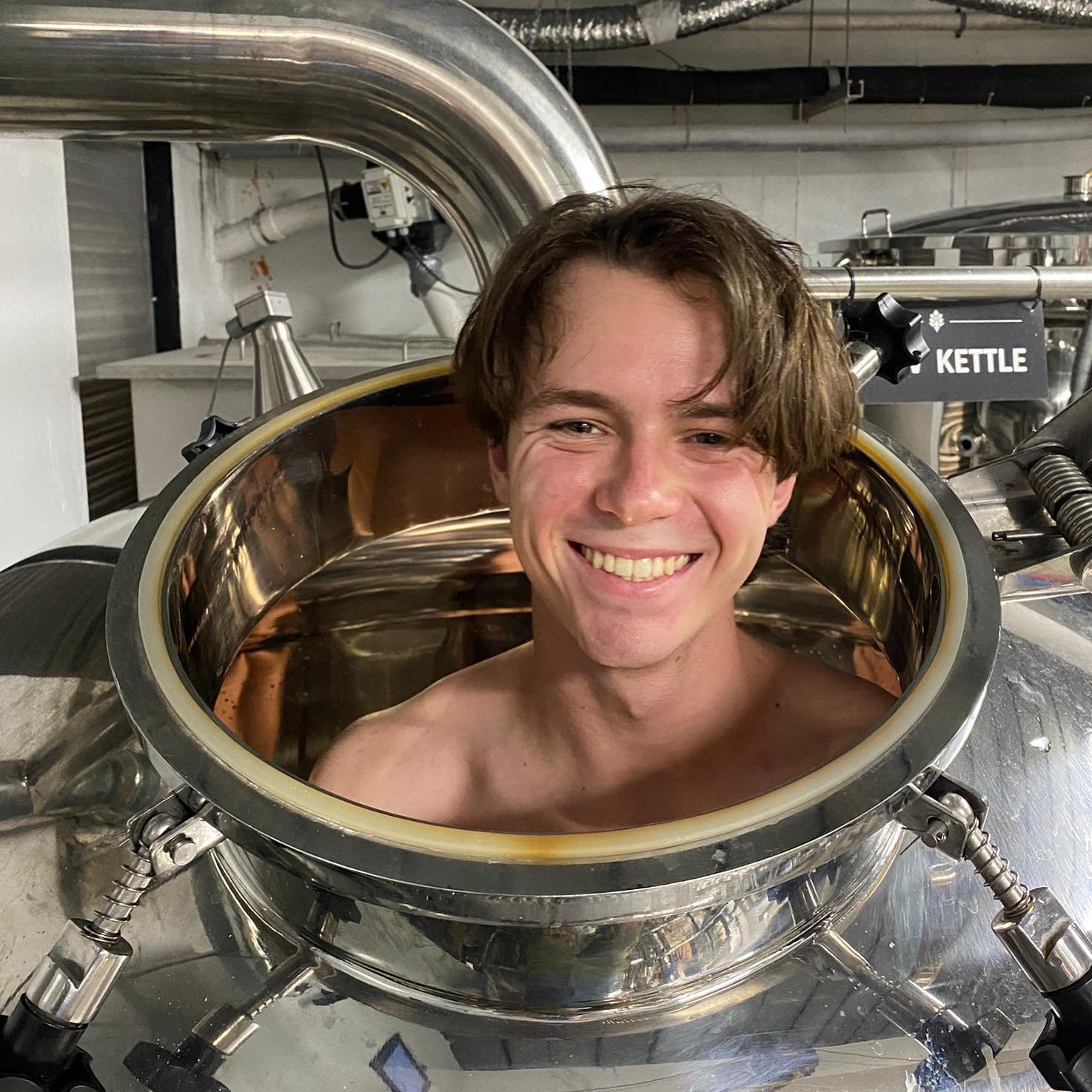 This is a strange way to try to overcome your claustrophobia! Actually, Kieron is helping to scrub the heating rods in our brew kettles.

There&rsquo;s a common belief in the brewing industry that brewing is 90% cleaning and only ten 10% actually bre