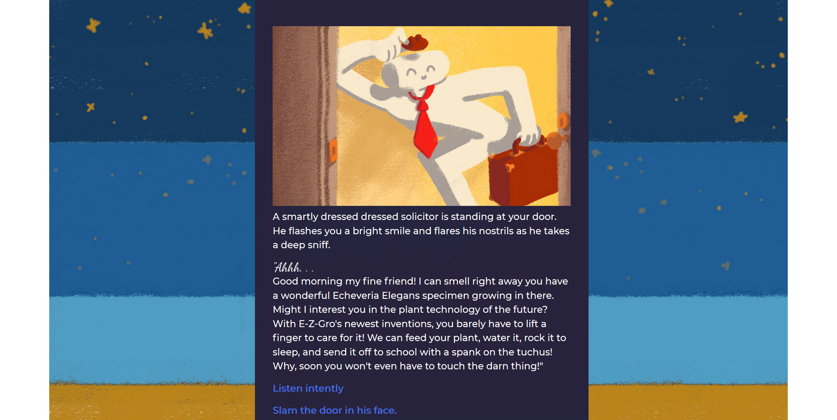 Still from Days of Growth, Text-based Game, 2020