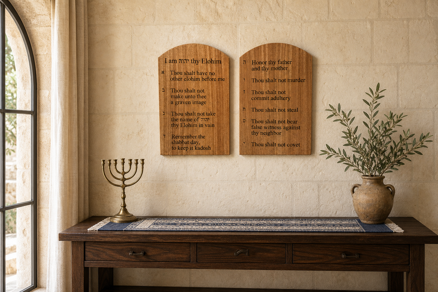 Ten Commandments Mahogany Tablets - Jerusalem Inspired Wall.png